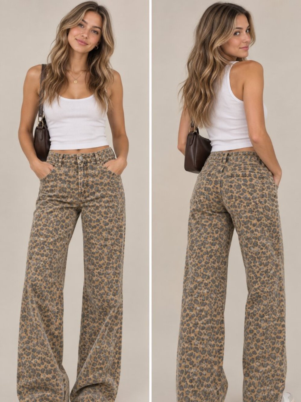 American Eagle Leopard Print Wide Leg Jeans Size 10 Regular Stretch